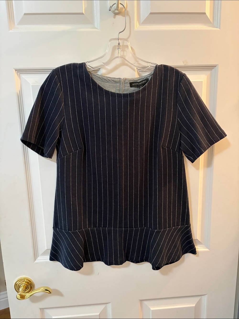 Banana Republic Navy Pinstripe Peplum Short-Sleeve Top